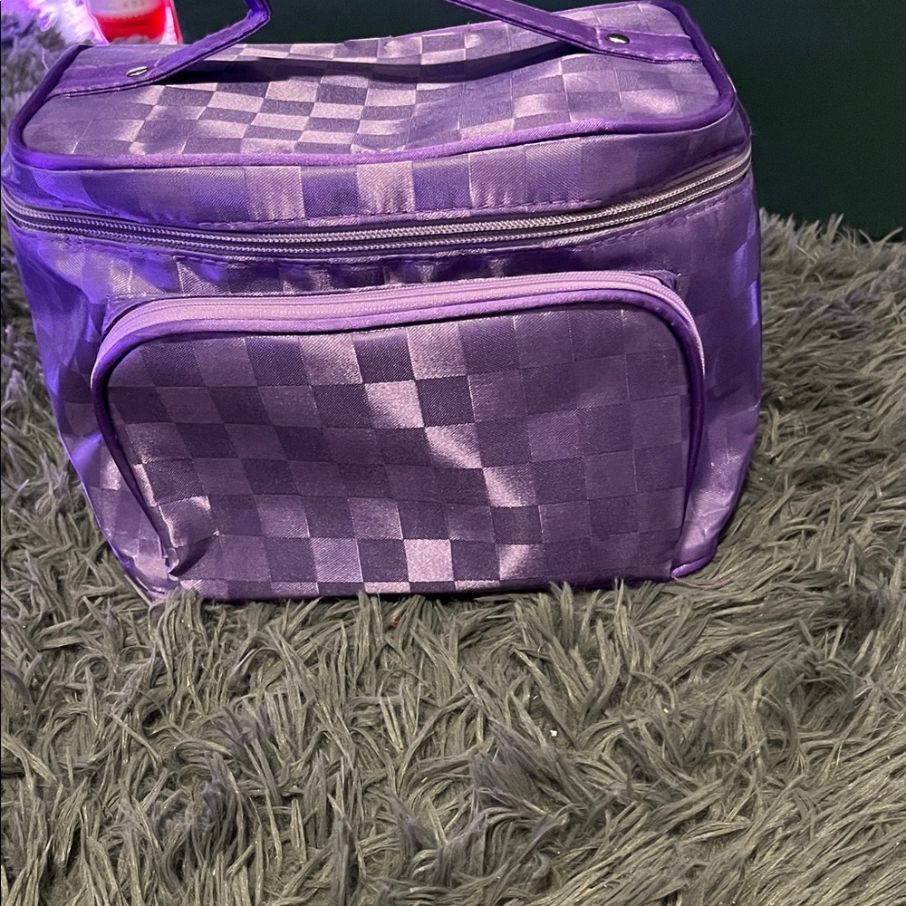 Not Rated Purple Checkered Cosmetic Bag
